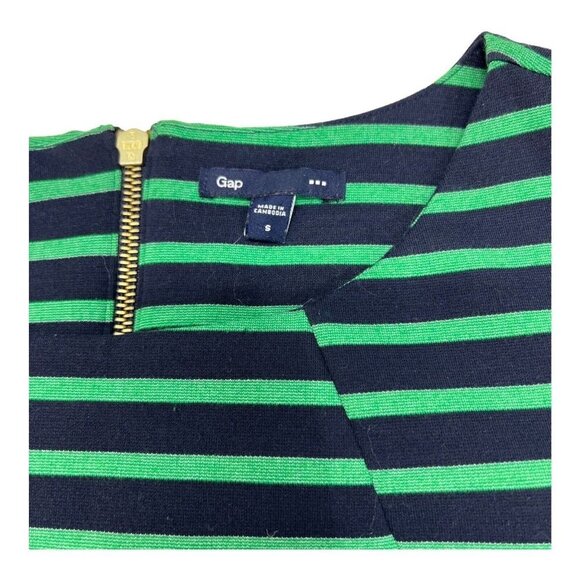 GAP Womens Small Green Navy Blue Striped Dress 3/4 Sleeve Zip Back Midi - Picture 6 of 7
